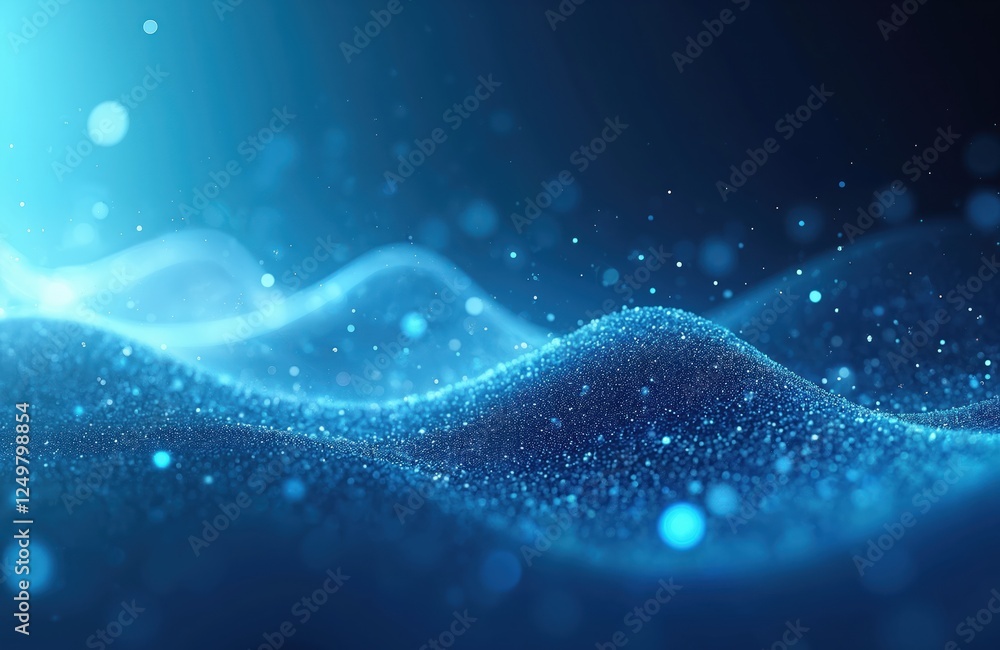 Poster abstract digital stream of glowing blue binary data. dynamic wave patterns flow, glisten creating fu