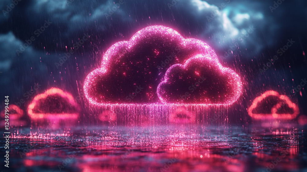 Poster multicloud management, showcasing ai orchestration across diverse cloud environments in a modern, br