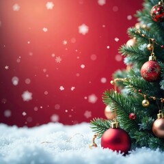 Red and white stripes on a snowy Christmas background, stripes, festive