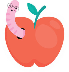Apple with Worm Cute Fruit Character

