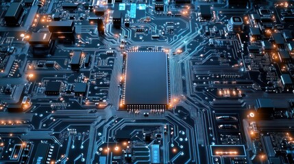 Fototapeta premium Detailed Microchip Motherboard Circuitry for Technological Advancement