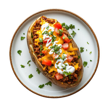 Delicious Plate with Taco Jacket Potato Isolated on a Transparent Background 