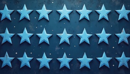 Abstract design with blue stars on dark grunge surface. Stars form pattern. Ideal for festive design. Could represent strength, oneness. Visual concept for military themes celebrations. Modern,