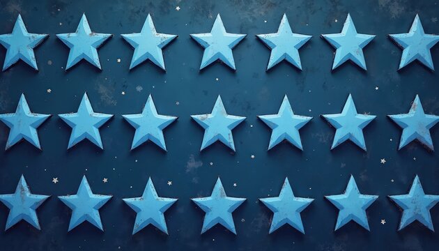 Abstract design with blue stars on dark grunge surface. Stars form pattern. Ideal for festive design. Could represent strength, oneness. Visual concept for military themes celebrations. Modern,
