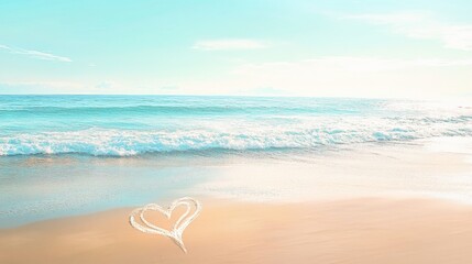 Obraz premium A romantic beach-themed Valentine's background with a heart drawn in the sand.