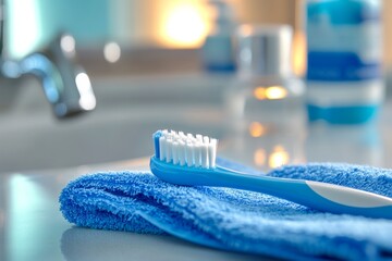 toothbrush on the top of a towel in the bathroom