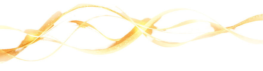 A dramatic cinematic-style light art image, a transparent PNG of wavy watercolor with golden lines and particles, isolated on white, featuring film-like composition transparent background