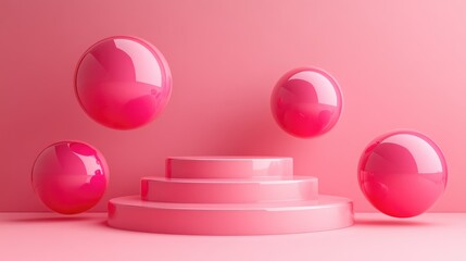 Obraz premium Minimalist Valentine's Day banner with floating D hearts in soft pink tones.