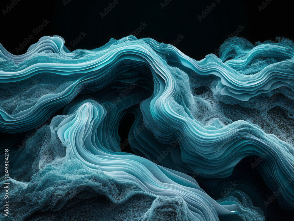 Poster teal abstract waves: a mesmerizing abstract artwork featuring flowing teal waves creating a dynamic 