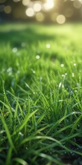 Fototapeta premium Soft focus shot of emerald green grass with bokeh effect, blur, soft focus