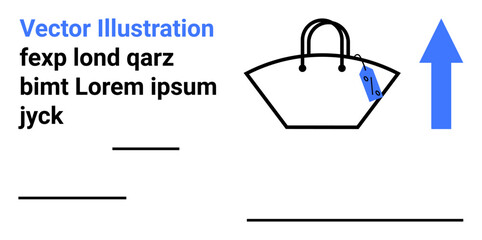 Handbag with price tag, bold upward arrow symbolizing fashion, shopping, sales growth, and market trends. Ideal for retail, e-commerce, marketing, trends elegance economy flat landing page banner