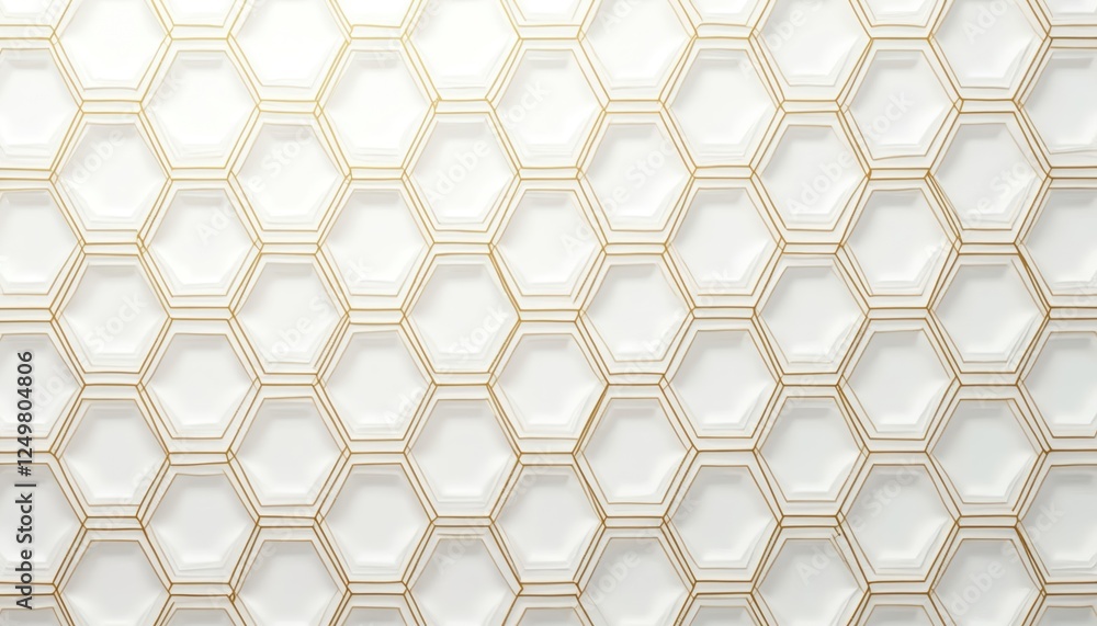 Poster elegant seamless pattern of repeating hexagons. gold lines create 3d effect on white background. geo