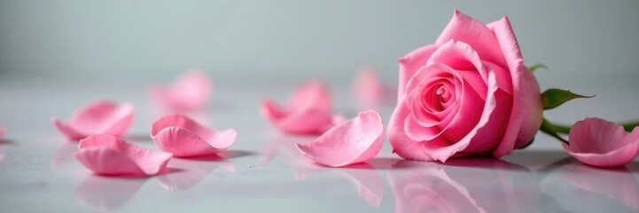Fototapeta premium Soft pink rose petals scattered on a calm surface, flower, nature, gentle
