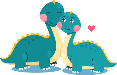 Cute Loving Dinosaur Couple Illustration


