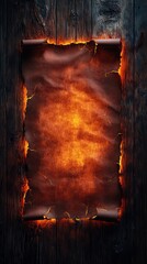 Rustic brown parchment on dark wood with warm lighting