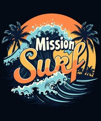 Obraz premium Mission Surf Summer Tropical Wave Adventure T-shirt 