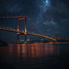 Fototapeta premium Istanbul Bridge at Night with Milky Way