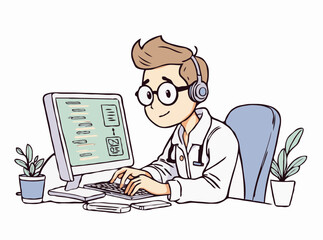 Software Engineer Working on Programming Project Vector