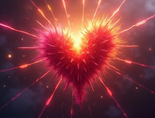 Fototapeta premium Abstract heart design, showcasing a dynamic explosion of color and energy. 