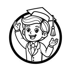 fun cartoon graduation student boy character isolated drawing line style sketch classic vintage design illustration