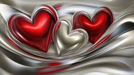 Sparkling red and silver Valentine's background with light reflections.