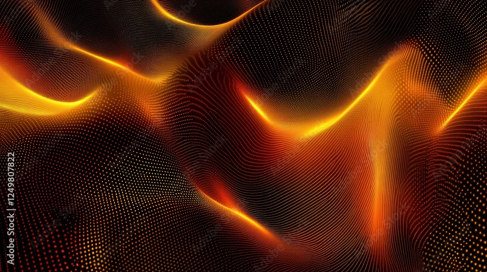 Poster abstract golden wave pattern with glowing dots on a dark background