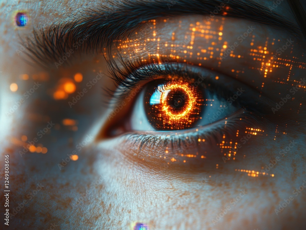 Poster a close-up of an eye with digital effects and glowing patterns.