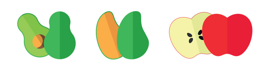 Avocado, mango, and apple fruits. Flat style vector illustration