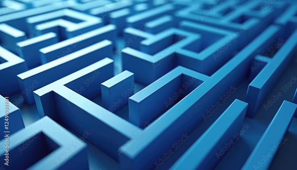 Poster abstract blue maze design. 3d illustration with bright color. represents business concepts like inno