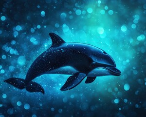 Obraz premium Illustration of a vaquita dolphin surrounded by bioluminescent plankton