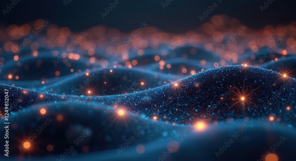 Poster abstract illustration of data flow. futuristic network concept with glowing points, lines. dynamic w