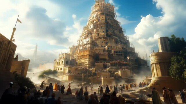 The Building of the Tower of Babel, a Monument to Ancient Civilization and Cultural Diversity, Biblical Old Testament Depiction