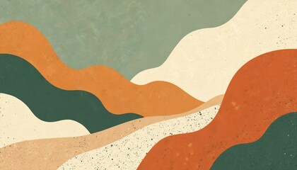 Obraz premium Abstract design with wavy layers of burnt sienna ivory, sage green colors. Textured background evokes natural organic shape style. Modern, contemporary design. Creative, decorative palette. Abstract