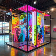 Dynamic and Vibrant Three-Dimensional Pop-Up Display with Bold Typography and High-Quality Materials
