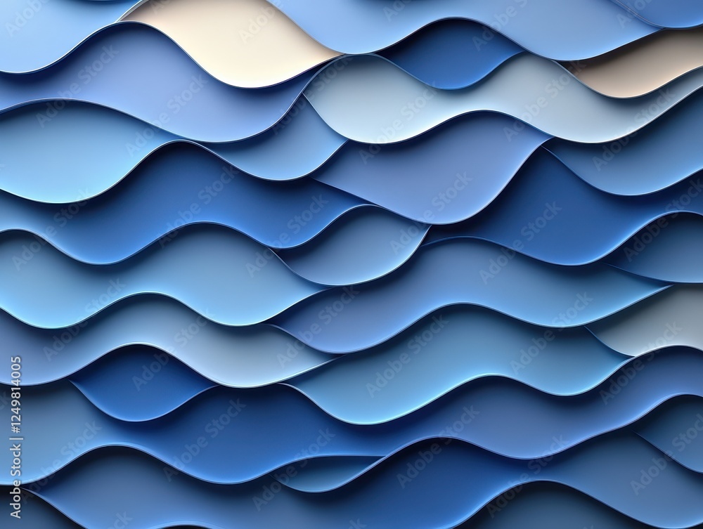 Poster abstract waves in varying shades of blue, creating a textured, layered effect.