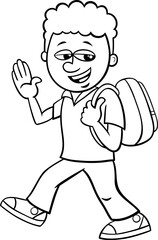 cartoon elementary age boy with schoolbag coloring page