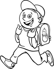 cartoon elementary age boy with school bag coloring page