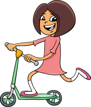 cartoon elementary age girl character on schooter