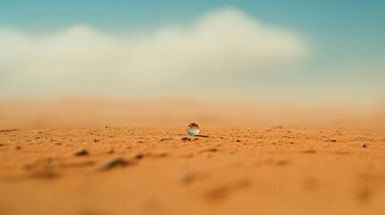 Glass sphere water droplet desert macro photography reflective bead golden sunlight soft dunes surreal natural atmospheric warm glow artistic depth dreamlike tranquility fine art sun wallpaper