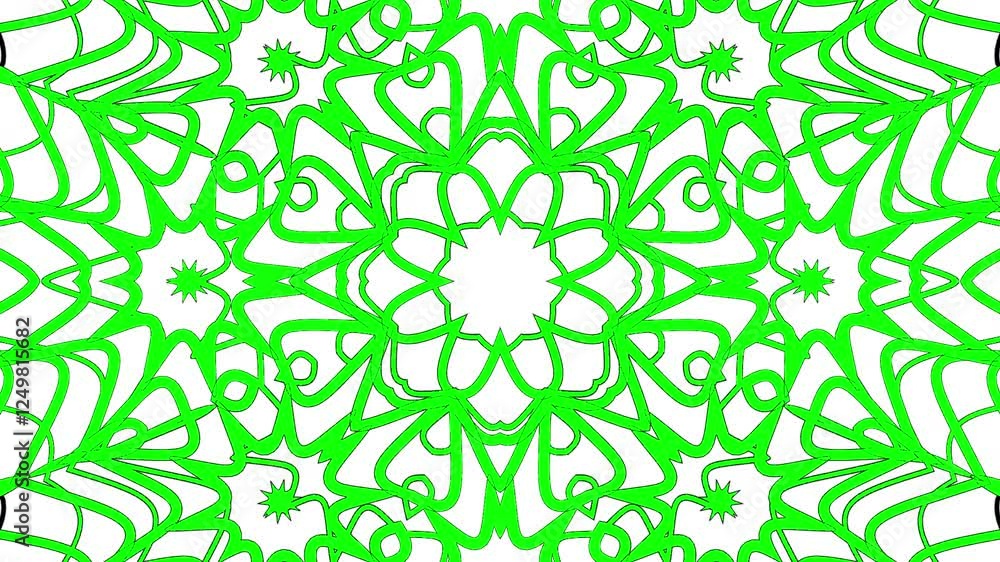Poster intricate green abstract pattern with star and floral elements in a kaleidoscopic design