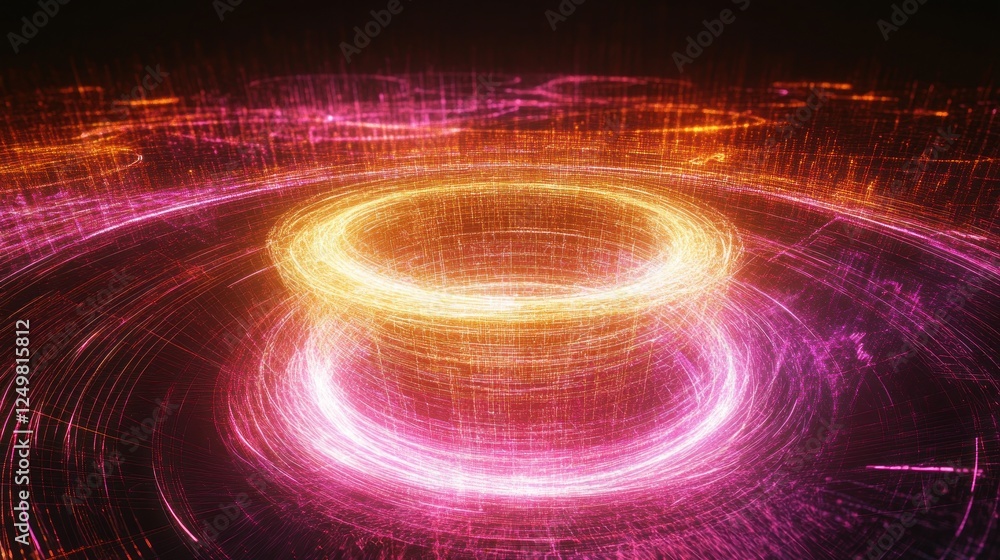Poster abstract data stream visualisation with glowing concentric rings effect