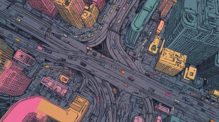 Obraz premium Dynamic Aerial View of Cityscape with Intricate Highway Interchange