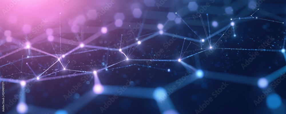 Poster abstract tech background shows network connections. purple, blue hexagon pattern. futuristic digital
