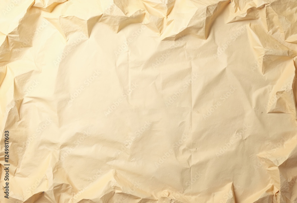Poster crumpled light brown paper sheet shows texture and pattern. abstract background with folds and wrink