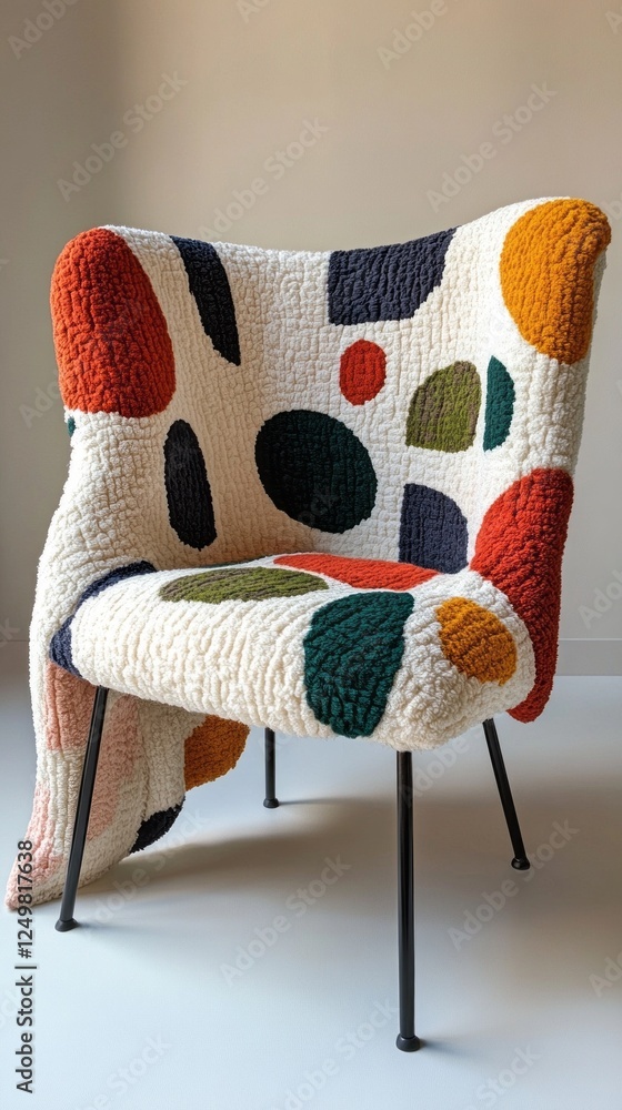 Aufkleber a vibrant chair with a unique quilted design showcases a playful mix of colors and shapes, adding a 
