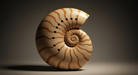 Obraz premium A beautifully polished nautilus shell with intricate spirals, rich textures, and elegant symmetry.