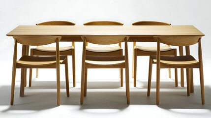 A wooden dining table with six chairs around it