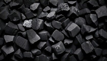 Charcoal pieces stacked together in a dark, textured arrangement