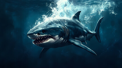 Naklejka premium Brain shark: a surreal underwater encounter. Deep Ocean Horror. Illustration