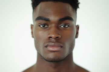 Obraz premium Close-Up Portrait of a Young Man with Strong Features and Intense Gaze